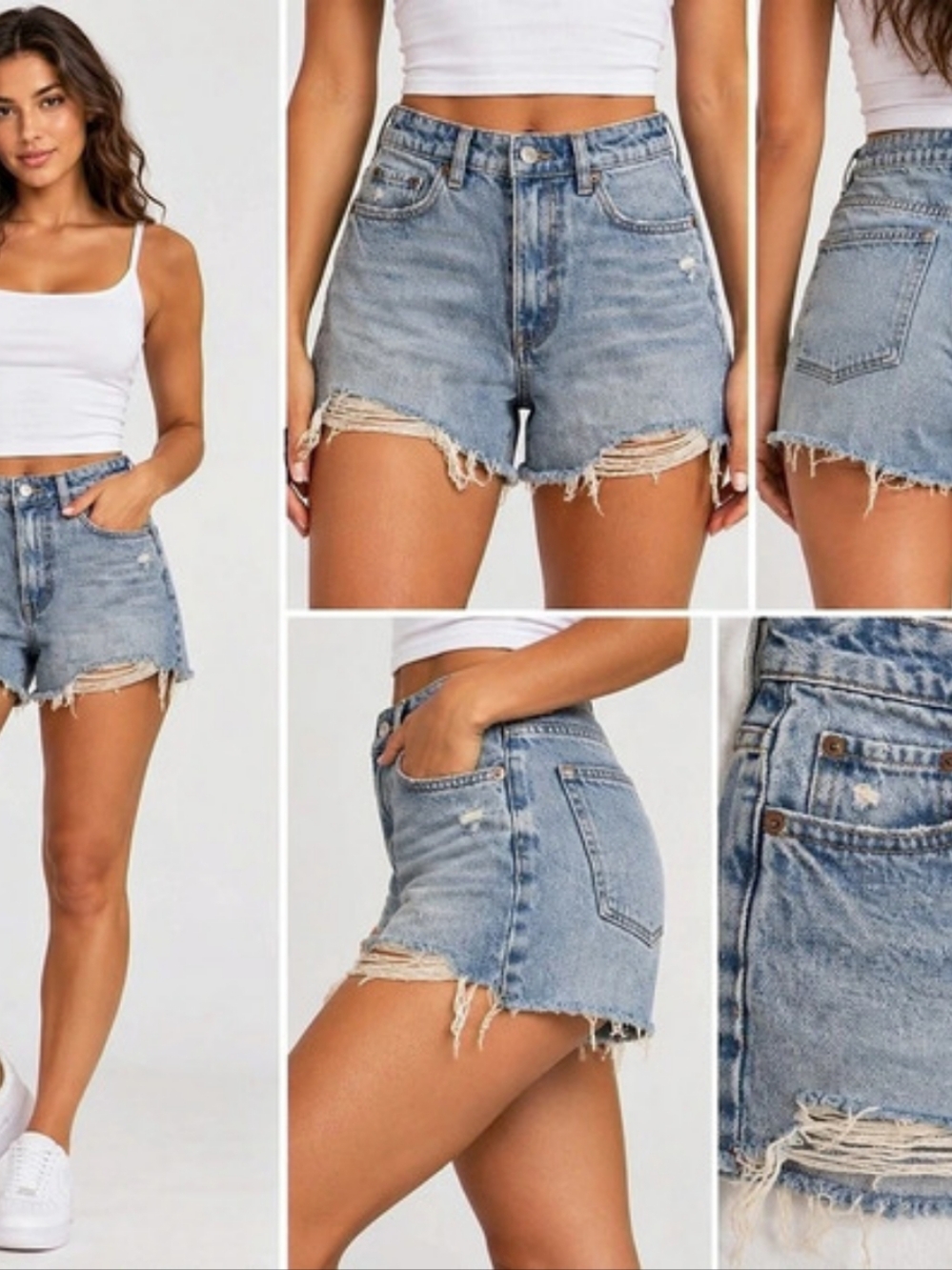 Zara TRF High-Rise Ripped Denim Shorts Waist 28